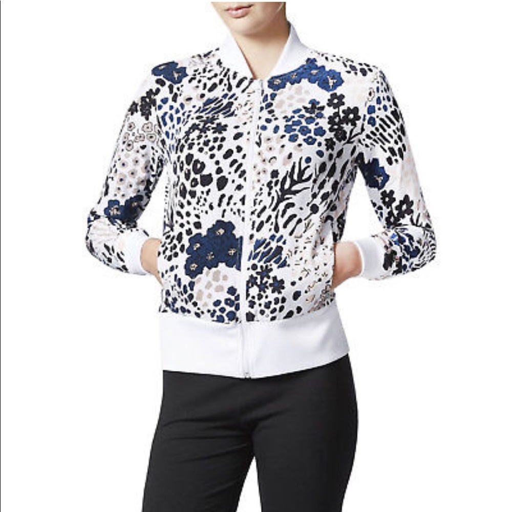 NWOT Adidas White and Pink Floral/Leopard Jacket